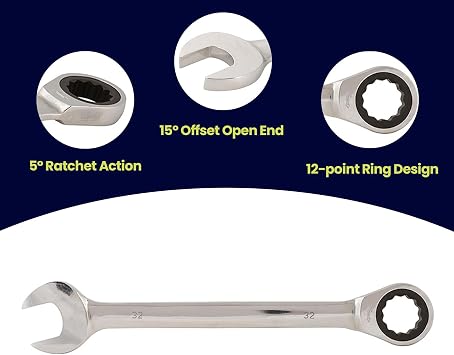 Dapetz Fixed Head Ratchet Metric Spanner Open End Ring Combination 32mm