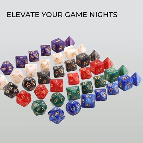 Miniatura 5 de H&S DND - Juego de dados para Calabozos y Dragones, 42 piezas en total, 6 juegos de dados poliédricos de 7 caras multicolor RPG MTG