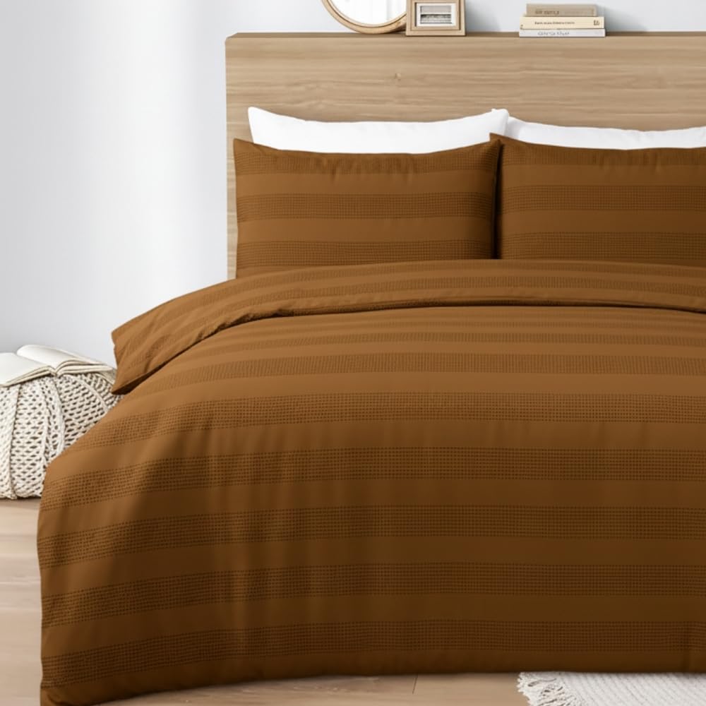 MHG Living - Dobby Waffle Striped Duvet Set - Double - Tan