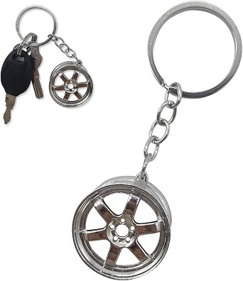 1 PC Car Mini Wheel Hub Metal Keychain, Universal Turbocharged Model Key Ring Pendant for Car Enthusiasts