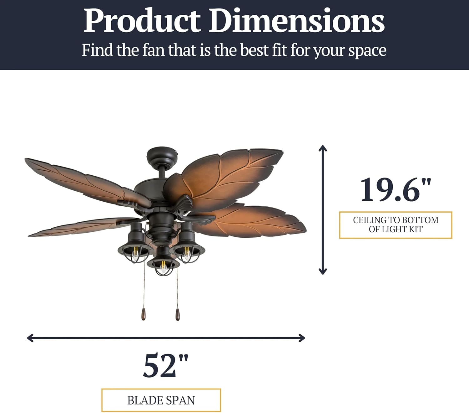 Prominence Home Ocean Crest, 52 Inch Tropical Indoor Outdoor Ceiling Fan with Light, Remote Control, Three Mounting Options, Weather Resistant Palm Leaf Blades - 50759-01 (Bronze)