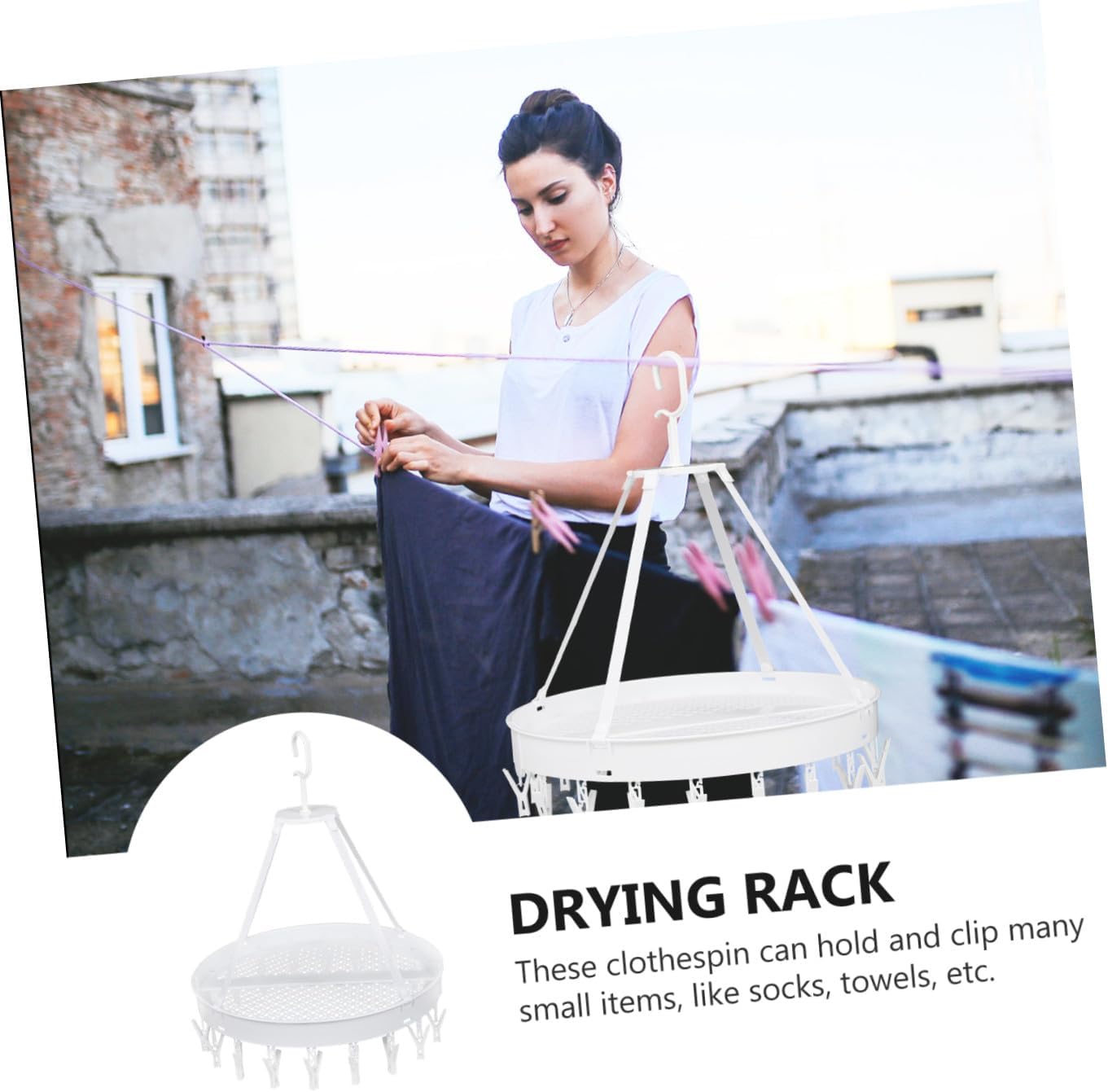 Foldable Socks and Underwear Drying Hanger Rack, Single-Layer White Clothes Drying Hook for Balcony Windproof Laundry Storage