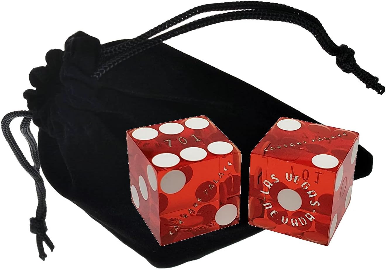 Craps Dealer Dice Stick Rattan 36" + Authentic Las Vegas Casino Craps Dice Matching Serial Numbers Bundle (Caesar's Palace (Red Polished))