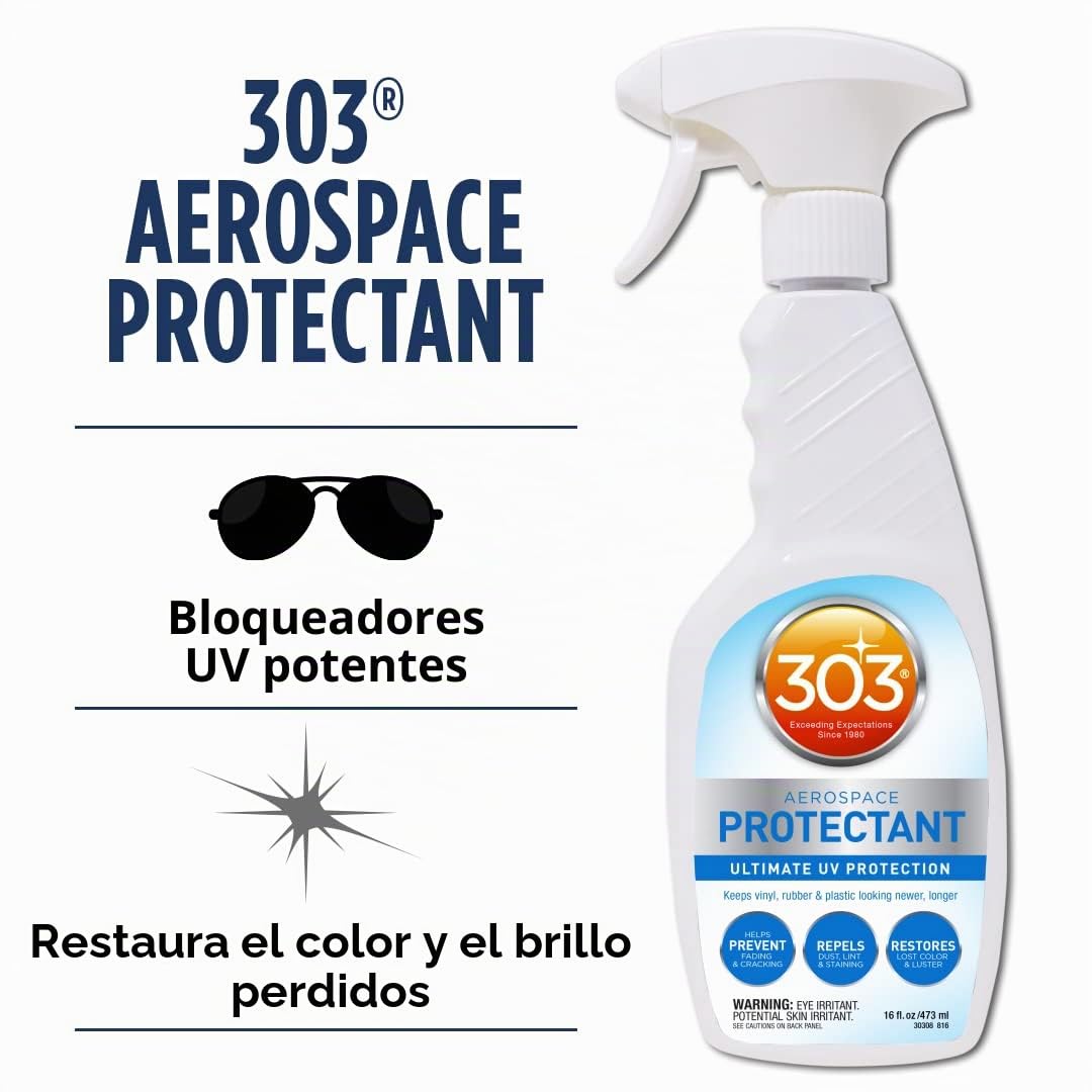 303 Aerospace Protectant 473 ml – Spray de protección UV para plástico, vinilo, goma y cuero – Acabado mate, protege contra la decoloración y la fragilidad + guantes de nitrilo gratis