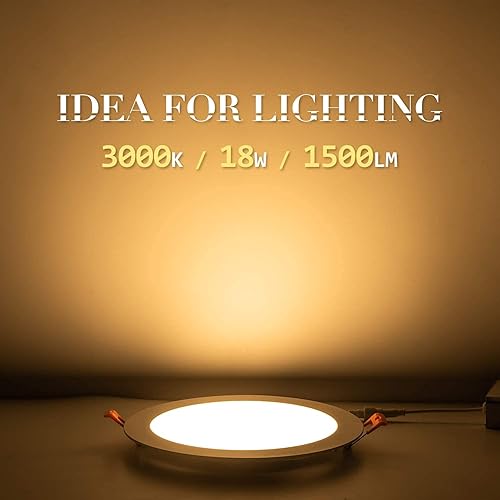 Miniatura 3 de JARLSTAR Paquete de 6 luces LED empotrables de 8 pulgadas, iluminación empotrada ultrafina con caja de conexiones, 18 W, 3000 K, blanco cálido,