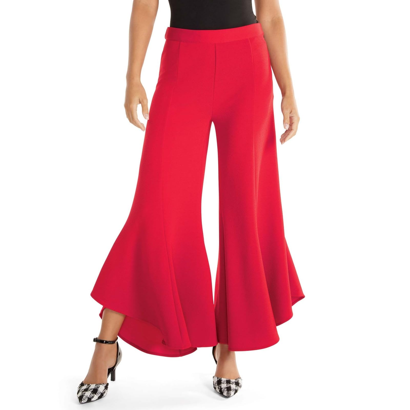Masseys Ruffle Front Pant for Women High-Rise with Wide Leg Openings