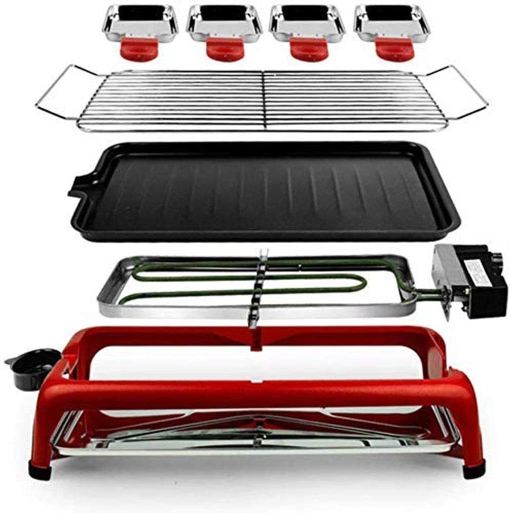 Red Barbecue Grill，Indoor Smokeless Grill Multifunction Skillet Nonstick Cooking
