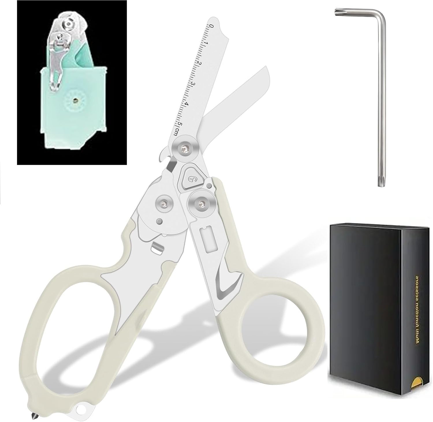 6-in-1 trauma shears - emergency responders, outdoor emergencies, medical staff, and outdoor camping, Gift box packaging with scissors storage K sheaths (Luminous Silver)