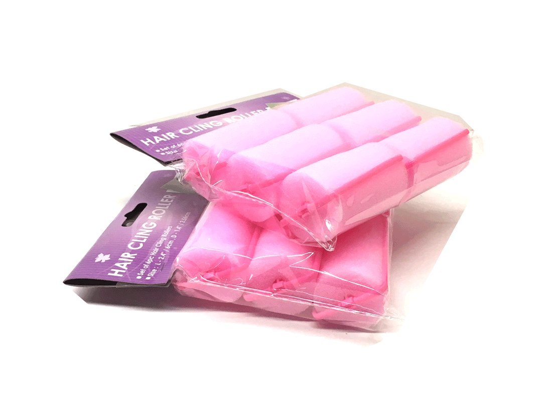 Set of 12 Large Pink Foam Sponge Hair Rollers Beauty & Personal Care