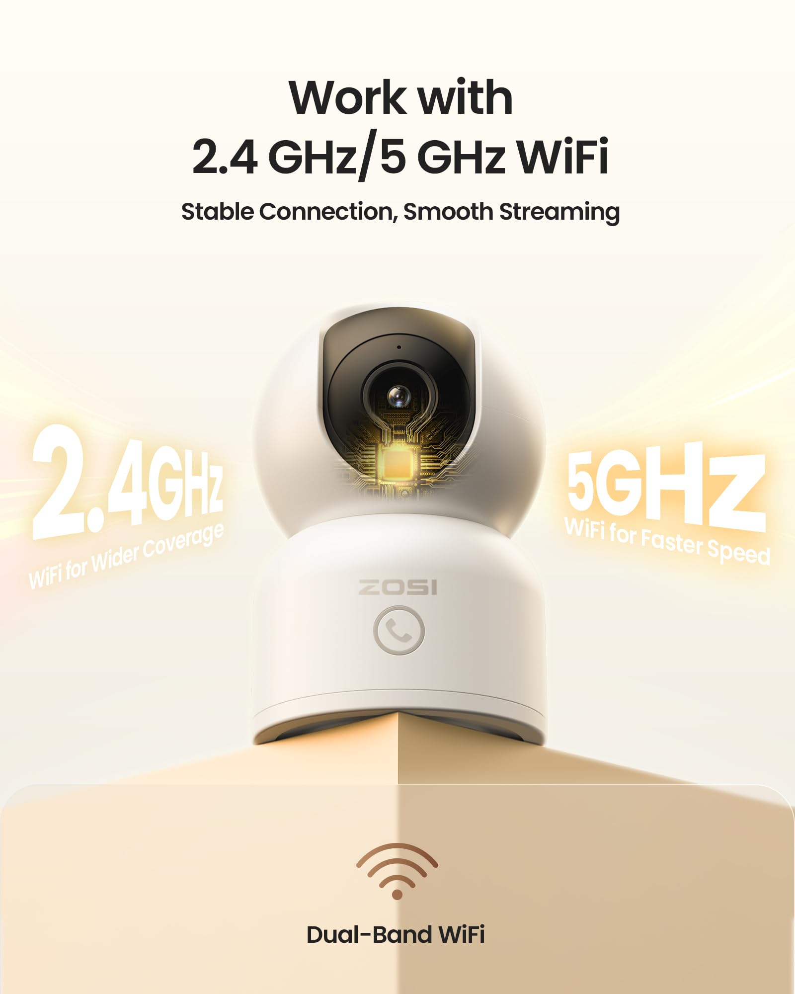 ZOSI 4K C518 Cámara Vigilancia Seguridad WiFi Interior para Bebé/Mascota, Detección y Seguimiento de Movimiento, Vista de 360°, Audio Bidireccional, 2.4G/5G WiFi, 64GB Tarjeta Incluida | Detección y seguimiento de personas/mascotas, giro de 360°, audio bi