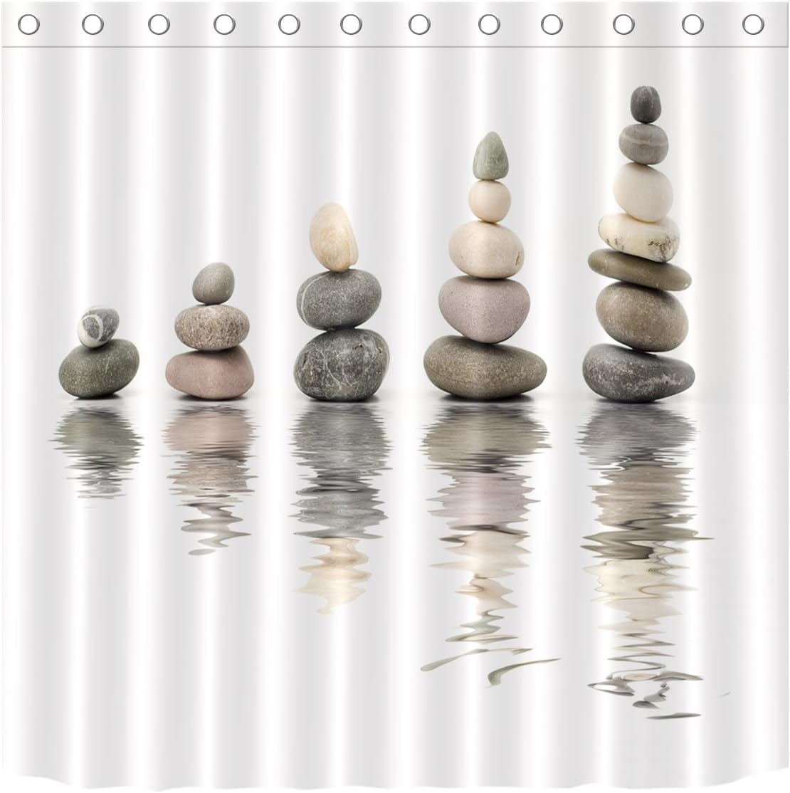 LB Stacking Zen Stones Shower Curtain Oriental Rocks on Peaceful Water Bathroom Curtains Set Waterproof Fabric Curtain with Hooks, 72W x 78H Extra Long