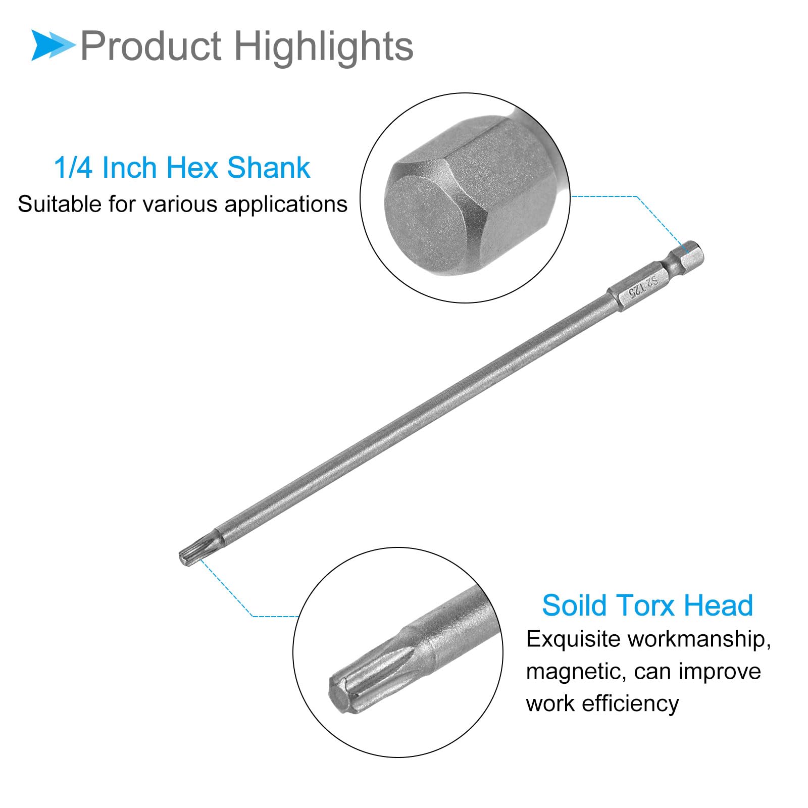 CoCud T25 Torx Head Screwdriver Bit, 6" Long 1/4 Inch Hex Shank, S2 Steel Magnetic Drill Bit Screw Driver - Image 4