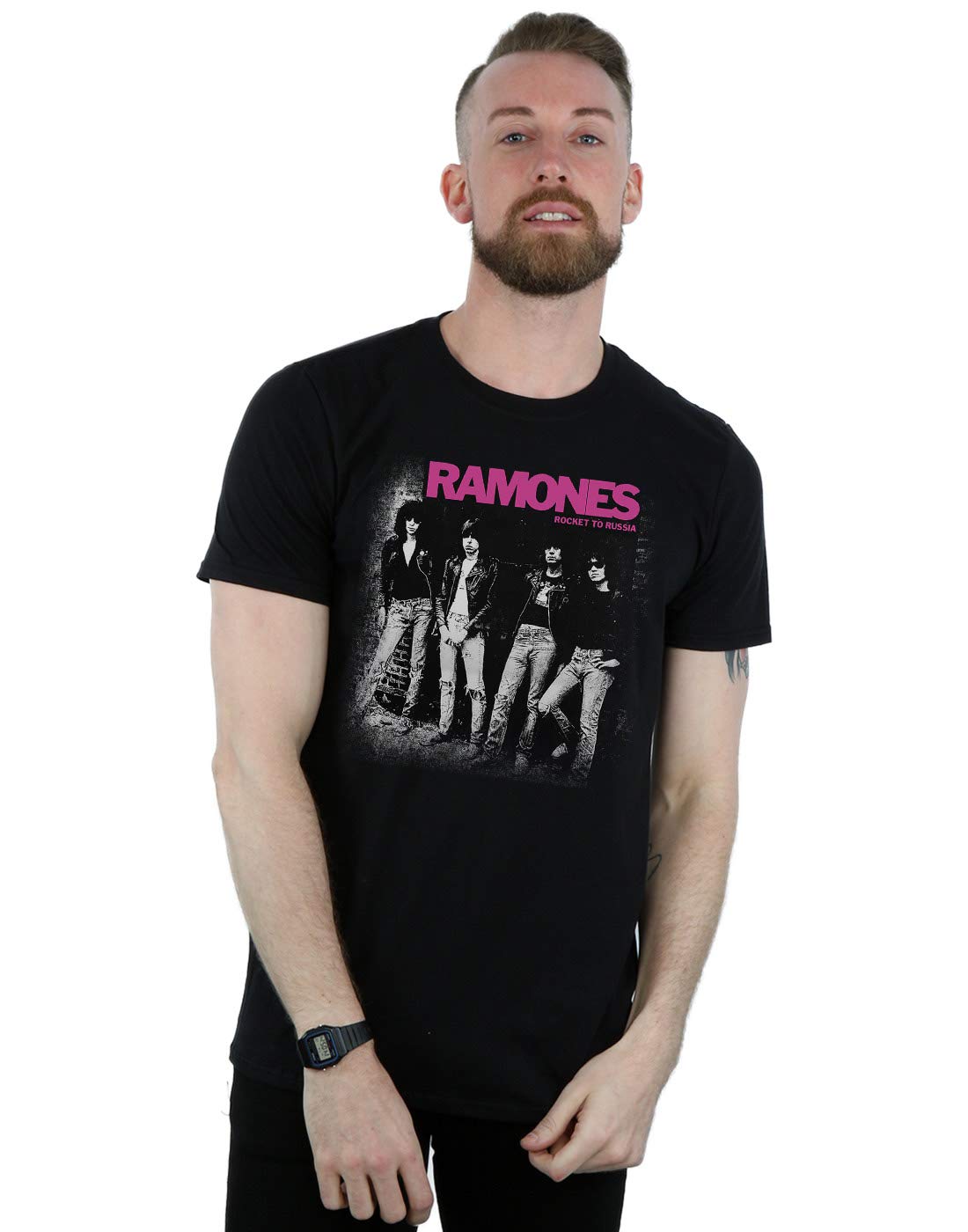 Absolute Cult Men's Black Ramones Rocket To Russia Faded T-Shirt XXXX-Large