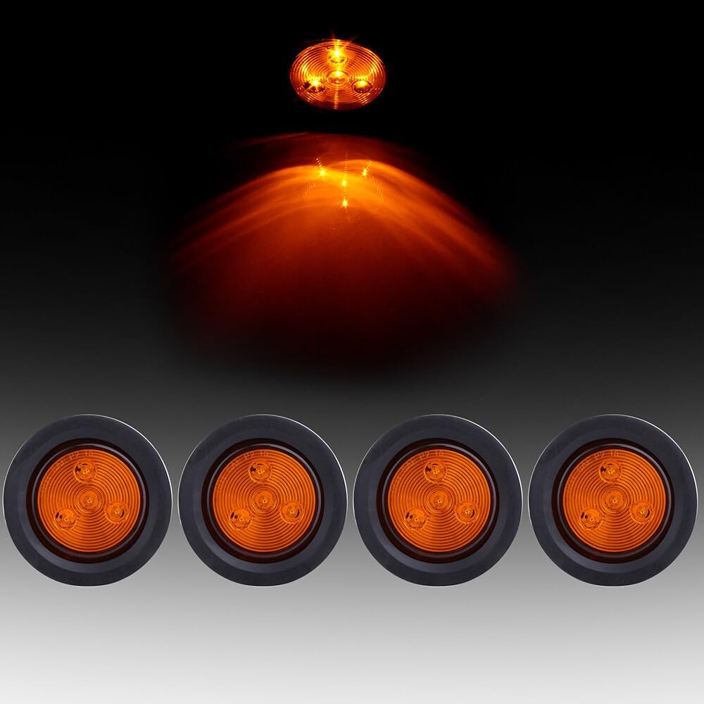 4x 2.5" Round Led Trailer Tail Lights 4 LED Amber Clearance/Side Marker Light Stop Turn Tail Lights Brake Trailer Lights Mount Grommet/Pigtails for Trailer Truck Camper RV