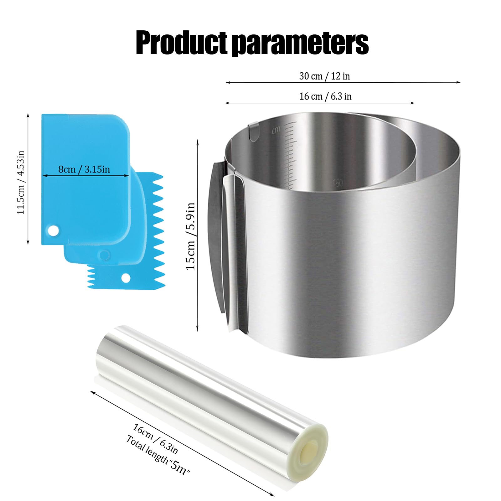 Cake Ring Mould for Baking,15cm Height,Stainless Steel Round Cake Mold Adjustable from 16 to 30cm - Image 2