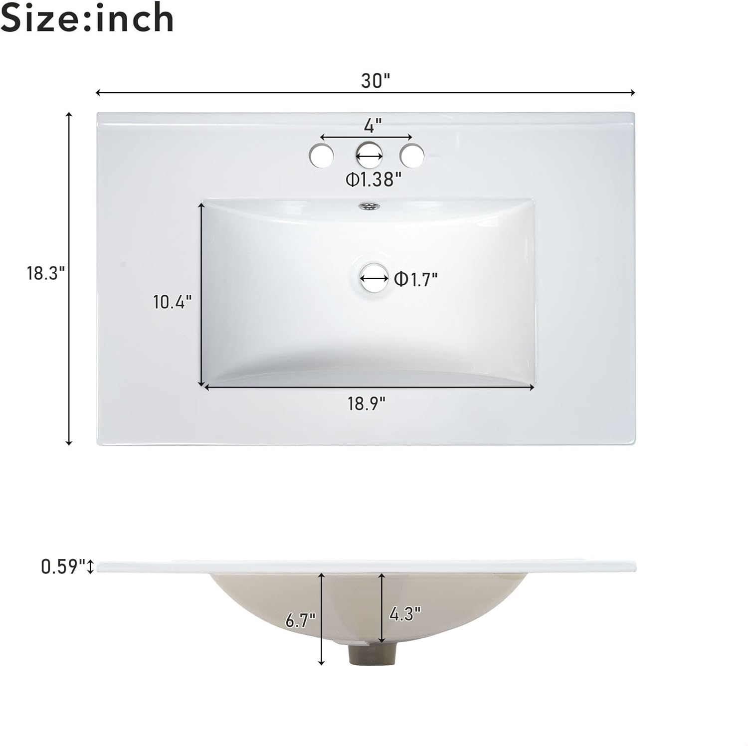 GDFStudio 30" Bathroom Vanity Sink Combo with 3 Drawers & 1 Soft Closing Door Floor Mount Freestanding Wood Bathroom Storage Cabinet Set with Ceramic Basin Sink Top for Small Bathroom Space, Blue