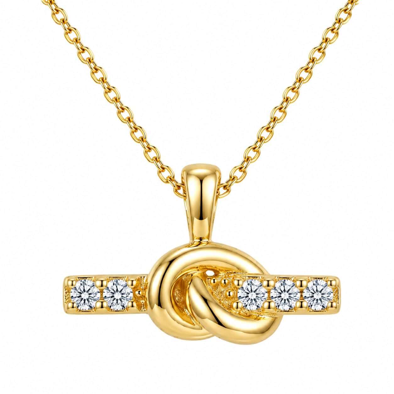 Gold Knot Necklace, Rhinestone Pendant Chain Necklace Minimalist Jewelry Gold tone knot pendant with rhinestone accents, delicate chain necklace for daily wear, parties and special occasions