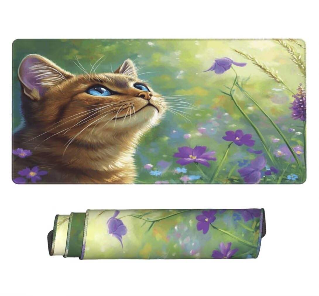 Tappetino Mouse XXL 1200x600mm Gatto Grande Mouse Pad, Tappetino Scrivania Grande Mousepad Gaming con Bordi Cuciti, Tappeto Scrivania con Base Antiscivolo per Giocatori, Ufficio e Casa (Fiori) -MP1528