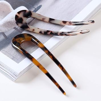 2 Pack French Hair Pin French Pin Twist Hair Pin For Women Fine Thick Hair | French Pins Hair Fork French clip Chignon Hair Pins Bun Clips U Shaped Hairpin For Women Hair Updo styling