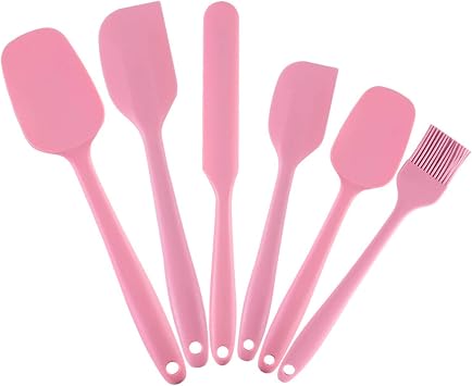 Silicone Spatula Set, Heat Resistant Spatulas for Nonstick Cookware, 6 Pieces Spatula for Baking, Mixing, Cooking, BPA Free Pink