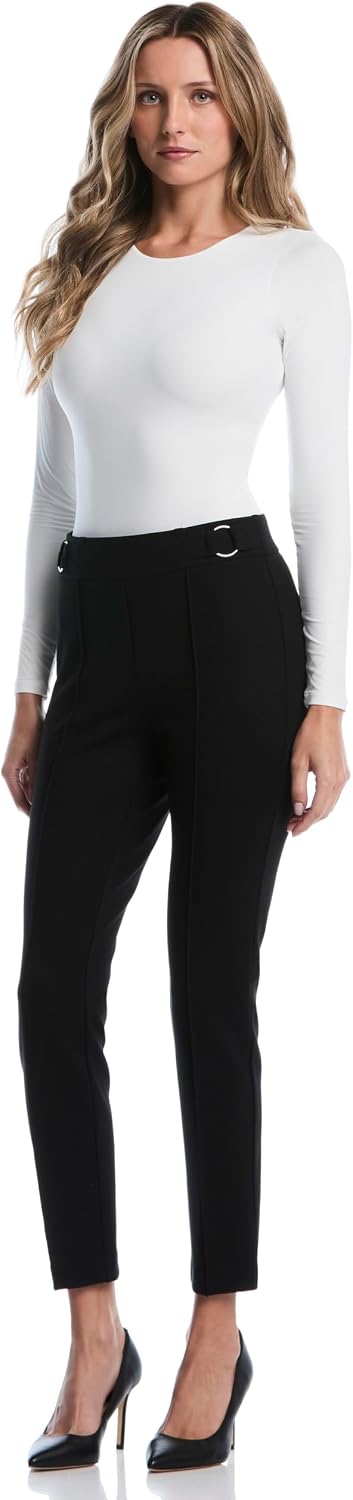 Rafaella Women's Pull-on Slim Ankle Pants with Hardware, 28” Inseam, Slimming Panel, Stretch Fabric, Classic Fit