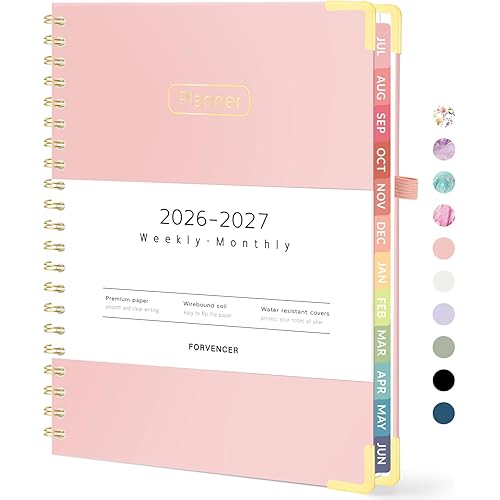 Forvencer Academic Planner 2026-2027, Hardcover Calendar Planner Weekly & Monthly, July 2026 - June 2027, 8.5" x 11", Daily Agenda with Tabs, College School Organizer for Student Teacher, Pink