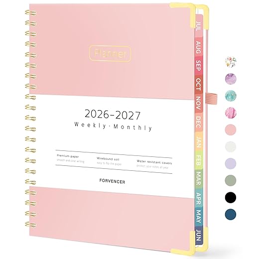 Forvencer Academic Planner 2026-2027, Hardcover Calendar Planner Weekly & Monthly, July 2026 - June 2027, 8.5" x 11", Daily Agenda with Tabs, College School Organizer for Student Teacher, Pink
