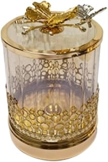 Holder Dispenser Glass Candy Jar, Golden Decoration, Food Storage，Jewelry Box, Cotton Swab Indoor, Floral Arrangement(1pcs-L)