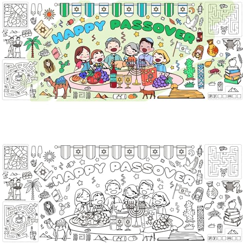 ZAKVOOR Passover Giant Coloring Tablecloth, 31 x 72 Inches Paper Table Cover for Holiday Decorations and DIY Craft Projects