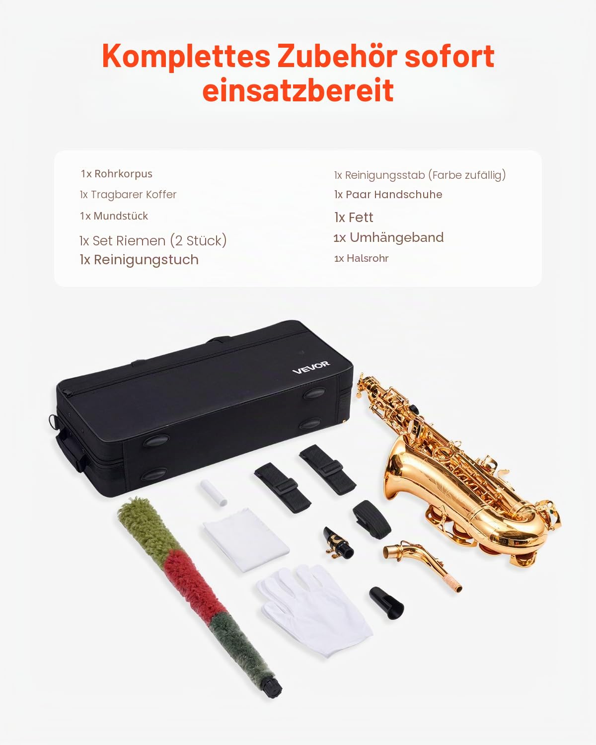 VEVOR Altsaxophon, E-Dur, Messingsaxophon-Anfängerset mit Tragetasche, Mundstück, Gurten, Reinigungstuch, Handschuhen, Fett, Umhängeband, 23 Tasten Altsaxophon-Set, für Anfänger & Schüler, Gold