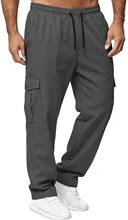Men's Cargo Pants Stretch Sweatpants Casual Workout Joggers Elastic Drawstring Hiking Tactical Pants with Multi Pockets