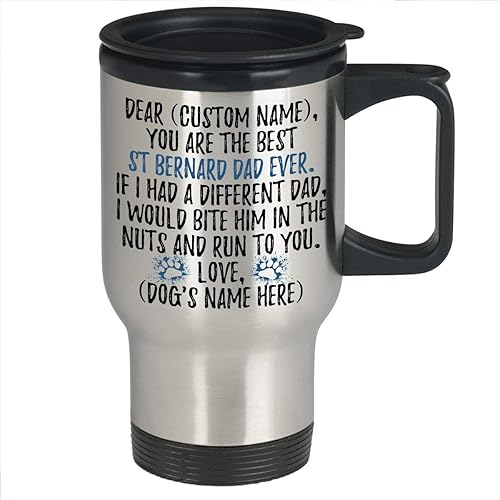 Miniatura 3 de Taza de viaje personalizada de San Bernardo con texto en inglés "San Bernardo" para hombre, regalo para el mejor perro de San Bernardo, regalo para