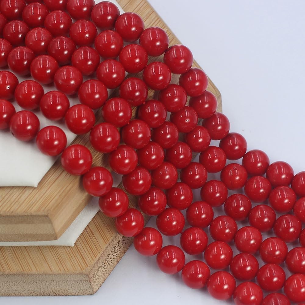 Jewelry Making Craft Natural Stone 8-10mm Red Sea Bamboo Coral Beads Round Loose Spacer Handmade Bracelet DIY Necklace Accessory Gemstone Spacer Loose Beads Strand 15" (9-9.5mm)
