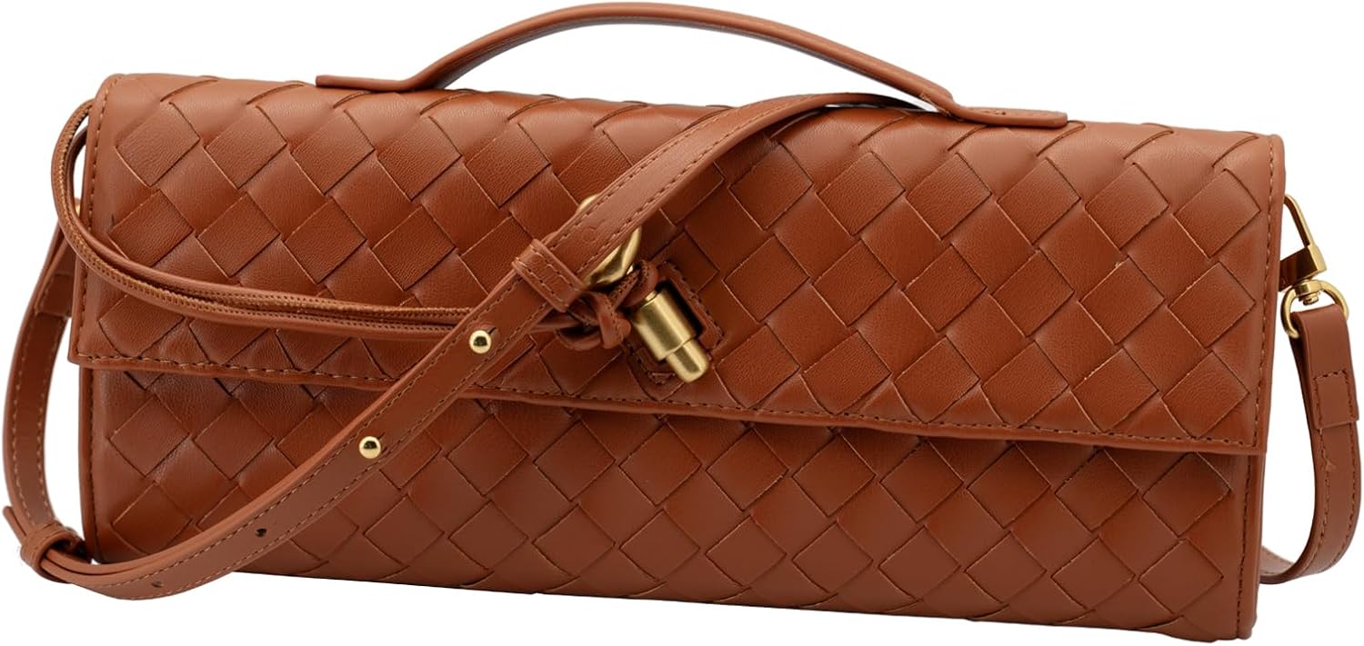 Woven Bag Clutch Purse for Women Ladies Party Handbag Wedding Cocktail Prom Crossbody Shoulder Bag