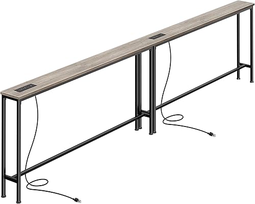 Miniatura 17 de SUPERJARE - Juego de 2 mesas consola estrechas de 78.8 pulgadas con tomacorrientes, mesa larga para poner detrás del sofá, entradas, sala de estar o