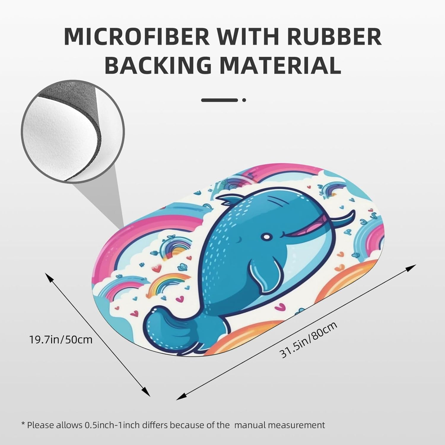 Stone Bath Mats Cartoon Whale and Rainbow Diatomaceous Earth Bath Mat Super Absorbent Bathroom Floor Mat Quick Drying Diatomite Shower Mat for Shower Bathtub Bathroom Accessory 19.7x31.5in