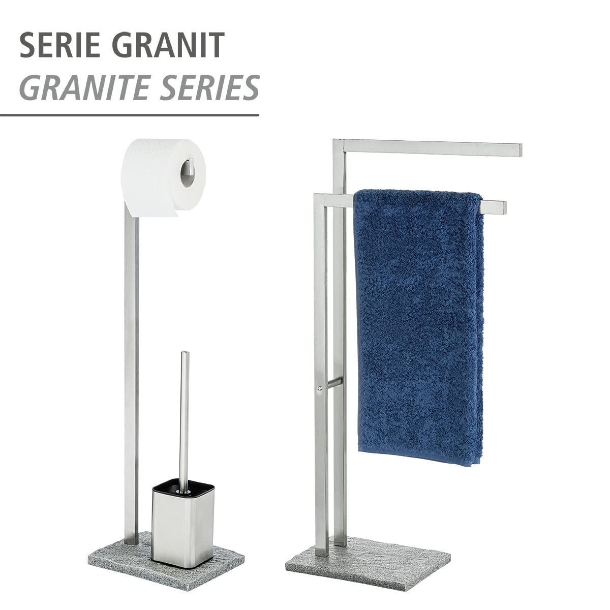 WENKO Piantana portarotolo e scopino WC Granite - WC-Bürstenhalter, Acciaio inossidabile, 23 x 73.5 x 19.5 cm, Satinato