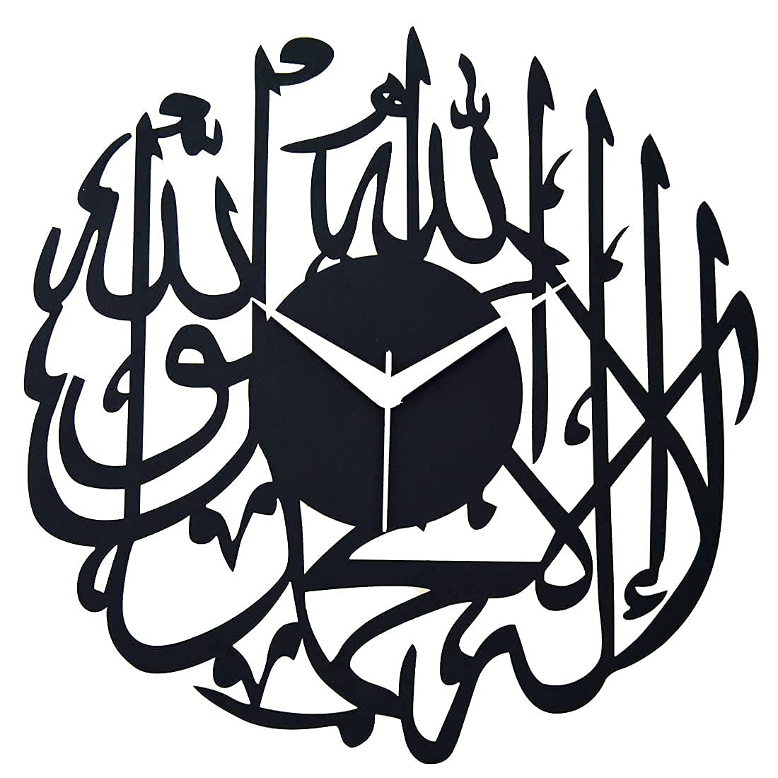 Ingo creationWood Stylish Allah, Zua-Ad Round Design Wall Clock For Home Living Room Office Bedroom Decor (Black, 12 X12 Inch) - Analog