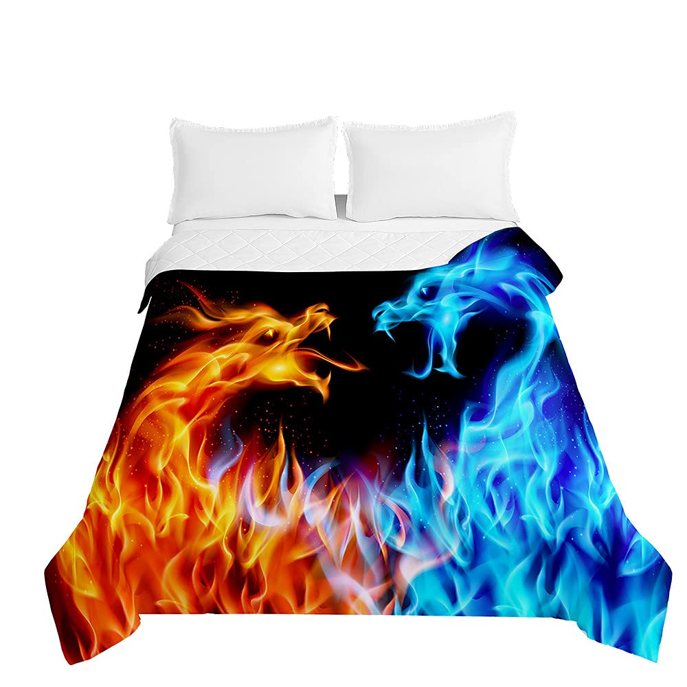 Couvre-lit matelassé haut de gamme réversible à motif dragon 3D en microfibre 180x220