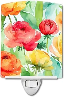 Caroline's Treasures Ranunculus in Watercolor Ceramic Night Light Compact, UL-Certified, Ideal for Bedroom, Bathroom, Nursery, Hallway, Kitchen, 6x4x3, Multicolor