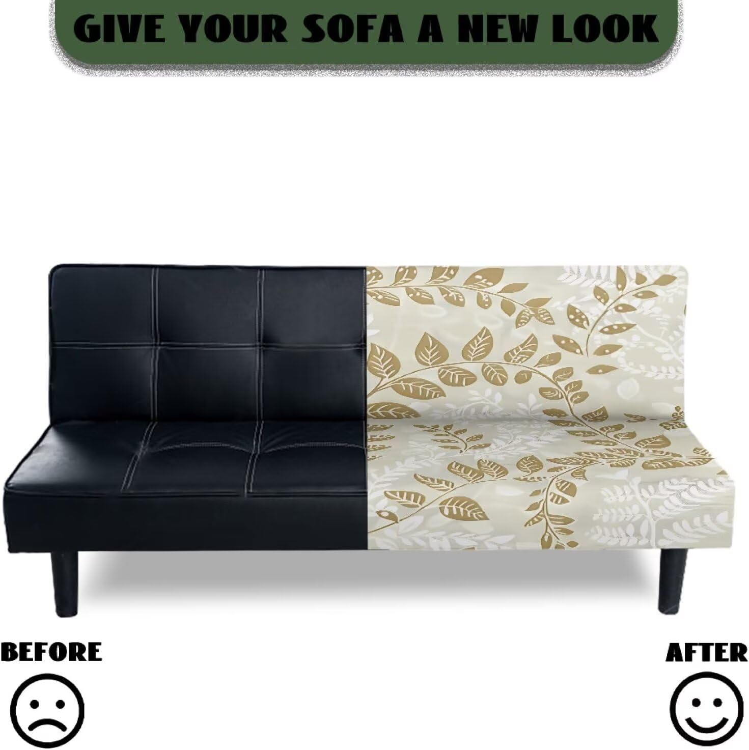 Gold Leaf Futon Covers Slipcover Full Size Anti Slip Armless Sofa Covers Stretchable Furniture Protector Washable Couch Slipcover Indoor