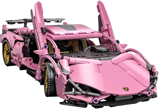 Race Car Building Block Set 114 Pink Sport Speed Technical Supercar Model Kit, 1314 PCS Collectible Challenging Vehicles Toys Birthday Gifts for Adults Boys Teens Age 8-12, 8-14, 14+