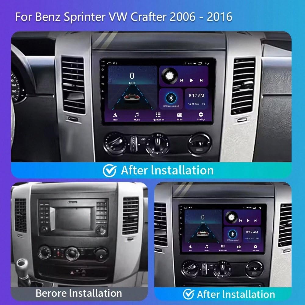 Ekran Z Bezprzewodowym Car Play dla Mercedes Benz Sprinter/VW Crafter 2006-2016 Bezprzewodowe Carplay I Android Auto, Radio Z Ekranem Dotykowym Ips, Nawigacja Gps Kamera, 8 Rdzeń 4G+64G