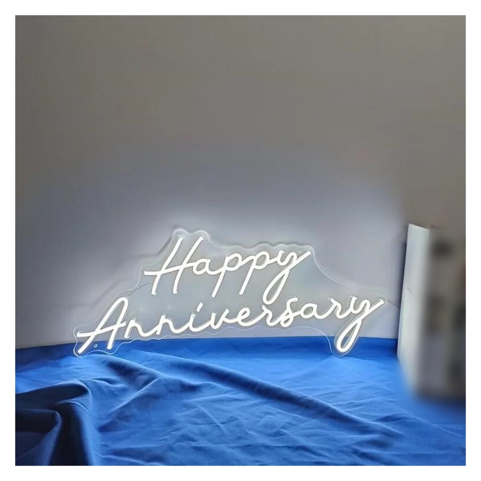 LEMST Signs Lamp Happy Anniversary Neon Sign Wedding Party Celebration Room Decor 55cmх24.5cm(White)