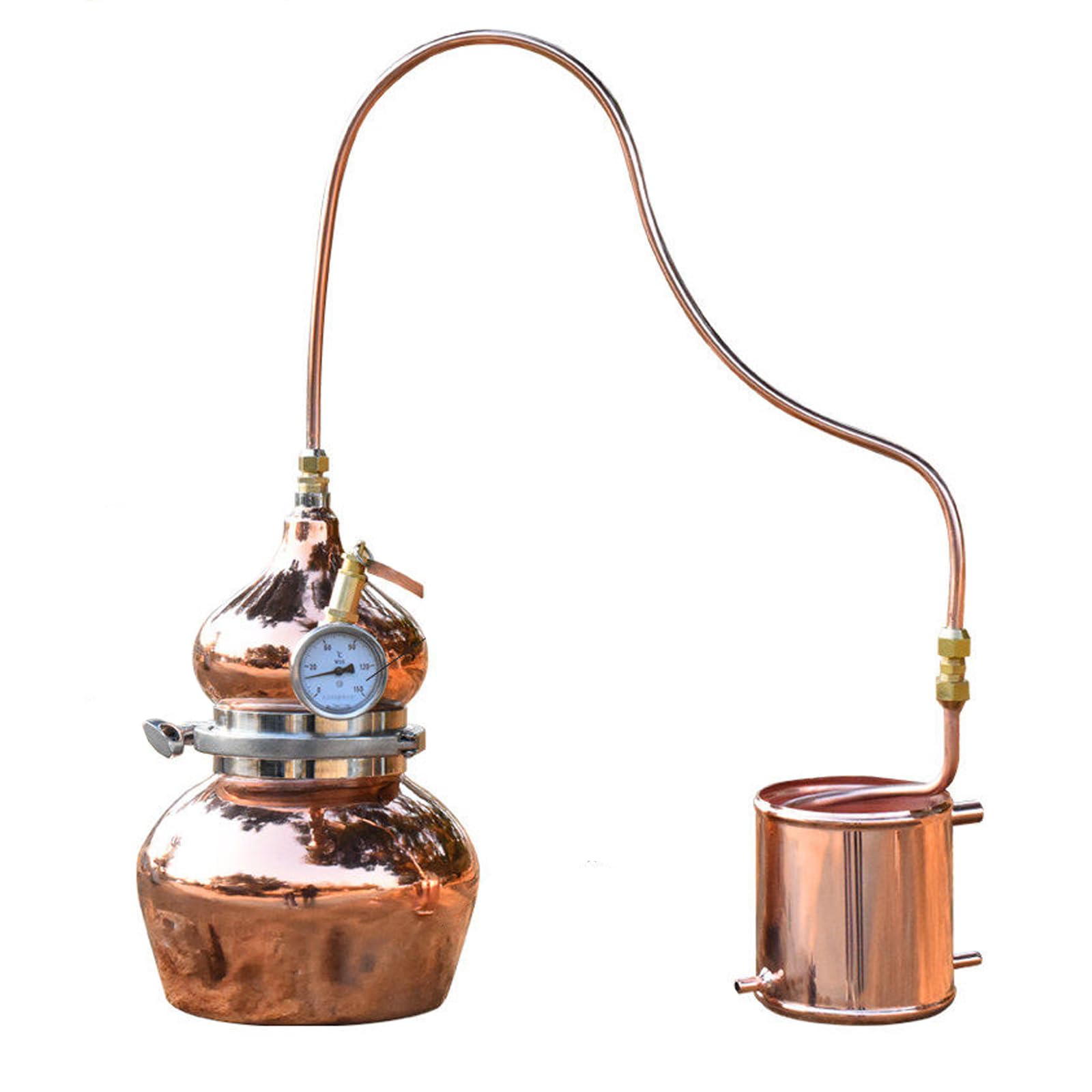 Phgpht One Color Alembic Still, 5L / 1.3Gal Copper Alembic Still For Spirits & Essential Oils, Traditional Distiller With Thermometer, Whiskey, Brandy, Moonshine & Hydrosol Making Kit