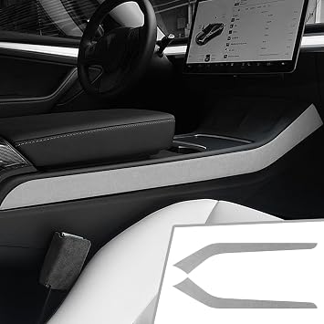 GZXinWei Suede Interior Trim Decor Accessories for Alcantara Tesla Model 3 2017-2023 Model Y 2020-2024 Center Console Sides Strip Cover Panel Sticker Gray