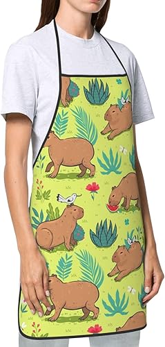 Miniatura 6 de ertquji Capybaras - Delantal con patrón de animales para mujeres y hombres, para hornear a la parrilla, jardinería, cocina, aseo, barbacoa, cocina,