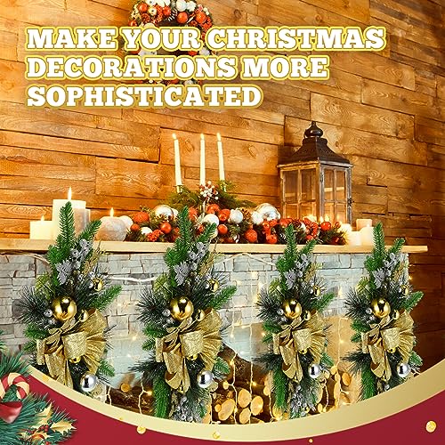 Lyrow 2 Pack Christmas Artificial Swags 24" Xmas The Cordless Prelit Stairway Swag Teardrop Trim Wreath Door Stair Garland Christmas Wreath for Outdoor Home Garden Decor (Gold Ribbon) by Lyrow - Image 6