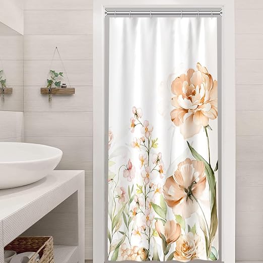 Stall Shower Curtain, Aesthetic Yellow and Pink Floral 36x72 Inch