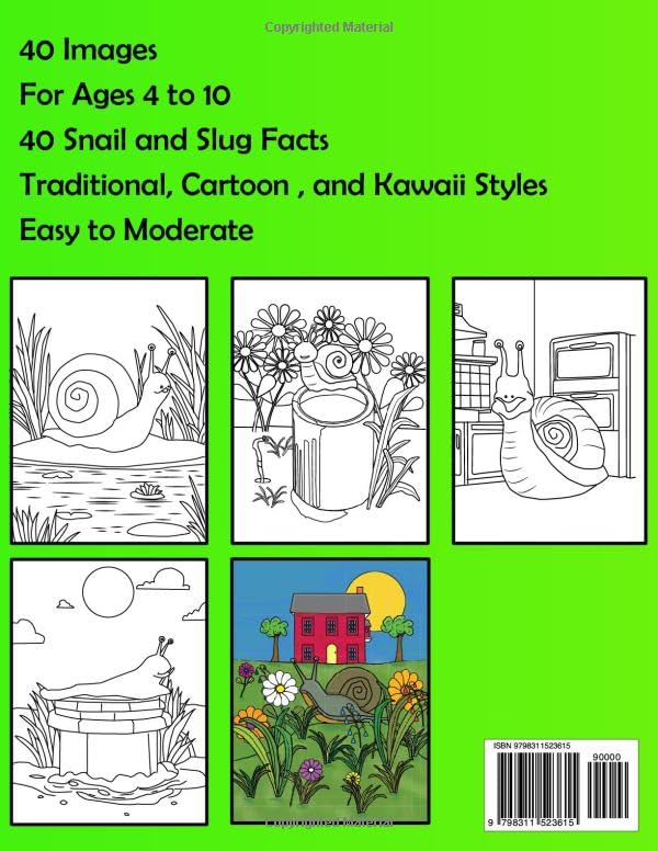 Snail and Slug Colouring Book For Kids Age 4 to 10.: 40 easy to moderate images with fun facts on snails and slugs. - Image 2